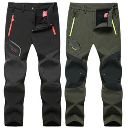 Men's Pants Winter Fleece Waterproof Trousers For Men Thick Outdoor Sport Climbing Clothing Warm Elastic Waist Mens Work187e