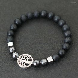 Charm Bracelets Noter Fashion Tree Of Life Bracelet For Men Natural Volcanic Rock Hematite Tiger Eyes Stone Braslet Hiphop Accessories