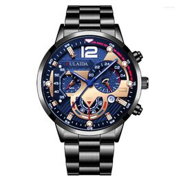 Wristwatches 100pcs/Lot Fashion Mens Watches Luxury Stainless Steel Quartz Wristwatch Calendar Luminous Clock Men Business