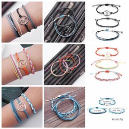 Sevenstonejewelry bohemian wax line weave wave bracelet 3 piece set woven rope bracelet set adjustable friendship handmade waterpr255x