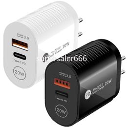 20W Dual Ports PD USB C Charger Type c Qc3.0 Wall Charger Eu US AC Home Travel Charger Adapters For IPad Iphone 15 11 12 13 14 Huawei Samsung S1 With Retail Box