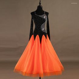 Stage Wear Ballroom Dance Dress Women Modern Practice Clothing Professional Waltz/Tango Shiny Long Sleeve Performance DQL1950