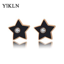 Stud Earrings YiKLN Titanium Stainless Steel Black Acrylic Star Party For Women Rose Gold CZ Crystal Jewelry YE19251