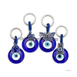 Key Rings Animal Butterfy Turtle Owl Palm Evil Eyes Key Rings Keychain Metal Keyring Glass Lucky Blue Eye Pendant Ornament Keychains F Dhe0U