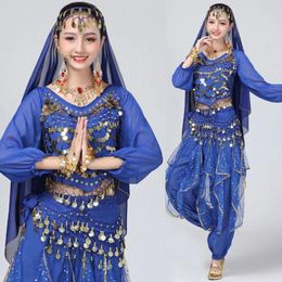 Stage Wear Adult Sequins Belly Dance Clothes Women Oriental Dancing Costumes Long-Sleeved Top Shirt Pants Suit