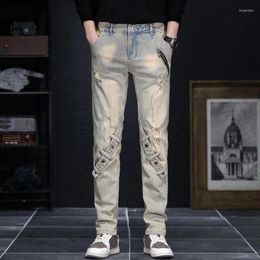 Men's Jeans Men Destroyed Hole Pactchwork Denim Straight High Quality Comfortable Advanced Pants Male Motorcycle Ripped Casual