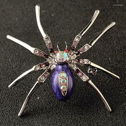 Brooches MZC High Quality Crystal Spider Jewelry Brooch Pins In Purple Pink Green Blue 2023 Animal For Women Birthday Gi