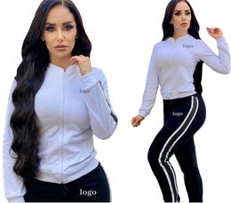 Tute da donna Tute da donna Tute da jogger Lettera Stampa Set da 2 pezzi Manica lunga Completo da donna Tute Colletto in piedi Abbigliamento da allenamento Tuta sportiva