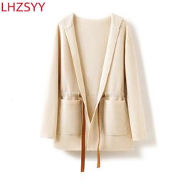 Women's Fur Faux LHZSYY 100 Pure Cashmere Coat FallWinter Hooded Large Size Cardigan HighEnd Thicken Hoodie Knit Casual Female Jacket 231108