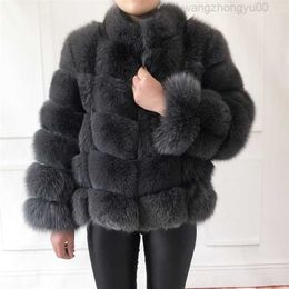 2023 True Fur Coat Women's Warm and Stylish Natural Fox Jacket Vest Stand Collar Long Sleeve Leather Coats 201212