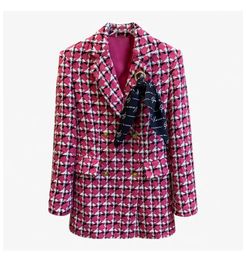 New Designer Women Woollen Blazers Golden Buttons Double Breasted Suit Jacket Long Sleeve Lady Slim Wool Blends Formal Business Blazer Tweed Coat VM30