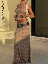 Work Dresses BOOFEENAA Y2k Aesthetic Print Halter Long Maxi Dress Two Piece Set Low Rise Skirt And Top Chic Summer Outfits For Women