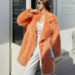 Women's Fur Faux Fur Fur imitation fur mid length lapel fur orange patchwork faux fox fur coat 231109