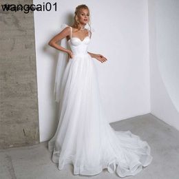 Party Dresses Magic Awn Simp White Tul Wedding Dresses Boho Bow Spaghetti Straps A-Line Beach Wedding Party Gowns Abito Da Sposa 2021 0408H23