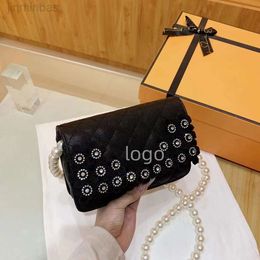 %100 Top Designer Handbags Small Fragrant Style Shoulder Bag Lingge Embroidery Thread Diamond Embedding Women's Fashion Versatile Pearl Chain Mobile Phone Large