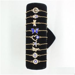 Charm Bracelets Gold Plated Rhinestone Evil Eyes Charm Bracelets For Women Gifts New Lucky Jewellery Family Protection Jewelle Dhgarden Dh624