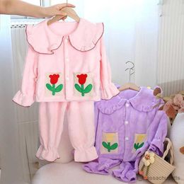 Pyjamas Girls Pyjamas Sets Autumn Winter Sleepwear for Kids Fashionable Girls Warm Pijama Thick Coral Fleece Children Clothing Sets R231108