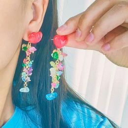 Dangle Earrings Coloured Love Stone Tassel Studs Female Spring Summer Style French Vacation Ethos Show Face Small Ear Accessories