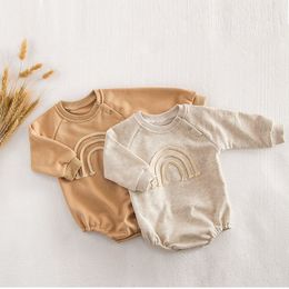 Rompers 0-24M Baby Bodysuit Autumn born Boys and Girls Long sleeved Rainbow Cotton Bodysuit Jumping Sweatshirt Top Spring Clothing 230408