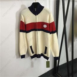 Cardigan Knitwear jacket Designer sweater double letter embroidered Colour block turtleneck zipper long sleeve trend knit sweater