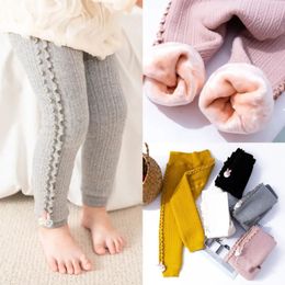 Trousers Baby Girls Children's Winter Style Suede Side Wood Ear Big PP White Thick Princess Leggings Kids Warm Pants 231108