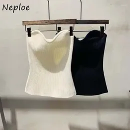 Women's Tanks Neploe Korean Loose Knitted Bra 2023 Summer Simple Casual Sexy Camis Femme Chic Solid Colour Waist Slimming Design Vests