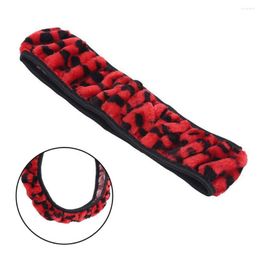 Steering Wheel Covers Universal Car Cover Plush Fluffy Skidproof Leopard Print Red For 15''/38cm Auto Accessories