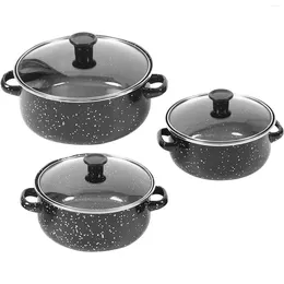 Pans 1 Set Of Saucepan With Handle Kitchen Enamel Stockpot Stew Bean Cooking Pot Soup