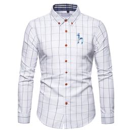 Men's Casual Shirts Men's Hazzys Dog Classic Embroidery Shirt Standard Fit Button Top Business Polo Collar Long Sleeve High Quality Shirt 230408