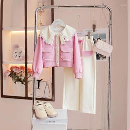 Clothing Sets Teenage Girls Clothes Spring And Autumn Set Children's Fashion Lace Lapel Jacket Casual Trousers 2 Pieces 3-12Y