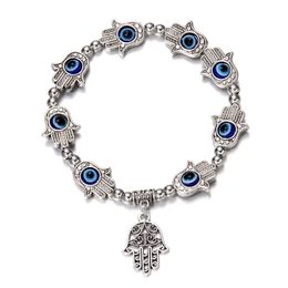 Charm Bracelets Trendy Couple Turkish Evil Eye Palm Elastic Bracelet For Women Men Charm Handmade Beaded Bracelets Jewelry D Dhgarden Dhtjx