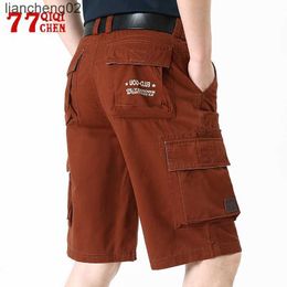 Men's Shorts Summer Tactics Cargo Shorts Men Solid Colour Casual Knee Length Pants Jogging Cotton Workout Multi-pocket Loose Shorts Plus Size W0408