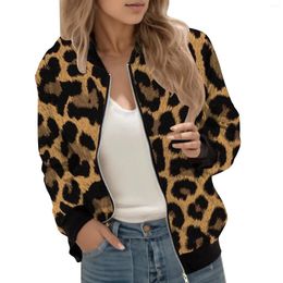 Women's Jackets Leopard Print Long Sleeve Bomber Jacket Zipper Up Short Coat For Women Elegant Slim Basic Ladies Outwear