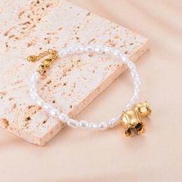 Link Bracelets Vintage Imitation Pearl Bracelet Stainless Steel Bell Orchid Charm Exquisite Women Fashion Jewelry Wholesale