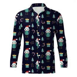 Men's Casual Shirts Men Long Sleeve Blouse Christmas 3d Printed Shirt Fashion Top Navidad Xmas Gift Funny Vacation Camisas De Hombre