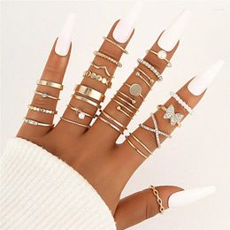 Cluster Rings VAGZEB 22Pcs/Set Gold Color Crystal Cross Butterfly Set For Women Punk Vintage Pearl Geometric Ring Fashion Jewelry Gifts