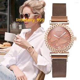 Wristwatches Luxury Vintage Butterfly Dial Women Fashion Watches Qualities Ladies Quartz Brown Magnets Strap Female Clock Gifts