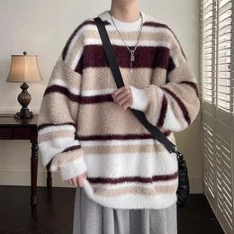 Men's Sweaters Mohair Cashmere Sweater Autumn Winter Crewneck Striped Knitted Men Thicken Versatile Street Trend Loose Pullovers