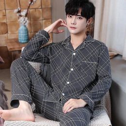 Men's Sleepwear Spring Autumn Thin Pyjama Pure Cotton Long Sleeve Cardigan Large Loose Fitting Home Clothes Set