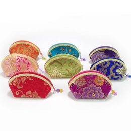 20pcs Floral Embroidery Half Round Ingot Short Coin Purses Mix Color