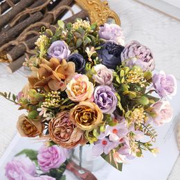 Decorative Flowers Hydrangea Artificial Flower Autumn Peony Wedding Table Arrangement Bride Holding Bouquet Home Party Fake