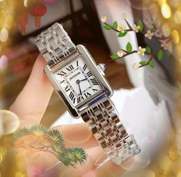 Fashion Lovers Women Roman Dial Watches Iced Out Two Stiches Pins Square Designer Quartz Movement Lady Stainless Steel Clock Bracelet