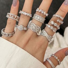 Luxury 925 Sterling Silver Zirconia Ring Jewellery Lab White Sapphire Gemstone Wedding Party Jewellery Sparkling Women engagement rings Valentine's Day Gifts