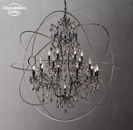 Foucault's Orb LED Chandeliers Retro LED Black Smoke Crystal Hanging Lamps for Kitchen Island Bedroom Living Room Pendant Lights