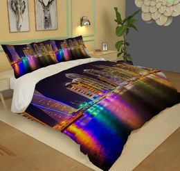 Photo blue night building bedding set Cover Set Pillowcase Bed Linen Sheet Quilts 3D Bedding Sets Duvet Cover