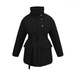 Women's Trench Coats Cotton Jacket 2023 Autumn And Winter Stand Collar Solid Colour Thick Warm Medium Long Casual Plus-Size
