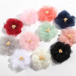 Decorative Flowers 100Pcs 6cm 2.3inch Chiffon Fabric Artificial For Handmade DIY Headwear Shoes Hats Dress Decoration Accessories