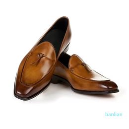 Dress Shoes Male Formal Footwear Men Loafers Leather Brown Slip On Tassel Wedding Party Mens Big Size 38-48