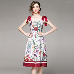 Casual Dresses Summer Designer Runway Dress 2023 High Quality Spaghetti Strap Women European Fashion Vintage