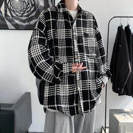 Men's Casual Shirts Harajuku Plaid Shirt Men Hip Hop Women High Quality Spring Oversize Streetwear Black Blouses For